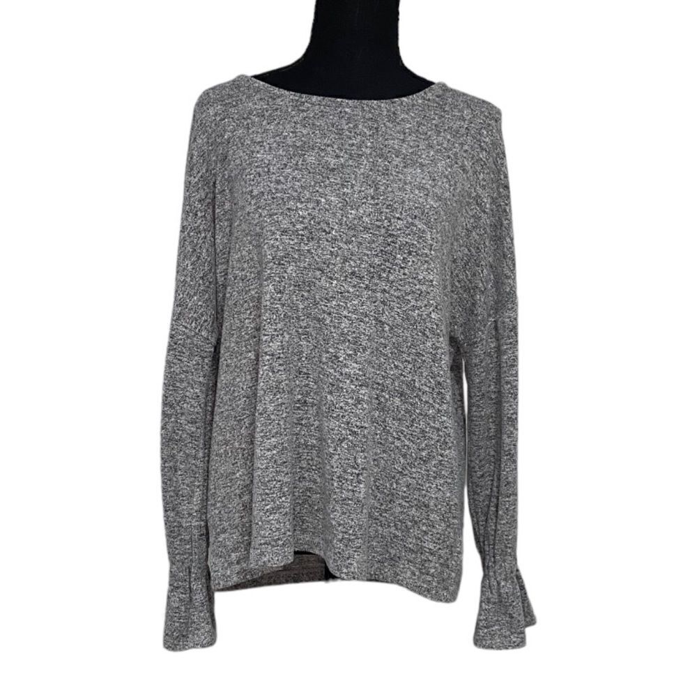 Lucky Brand Women’s Sz L, Heathered Gray BOHO Bell Sleeves Relaxed Sweater